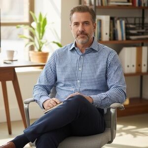 Black & Brown Blue White Check Egyptian Cotton Slim Fit Shirt Size 16 1/2